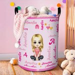 Personalized Cartoon Character Word Cloud Waterproof Laundry Storage Basket with Name and Handle Home Decor Birthday Gift for Kids