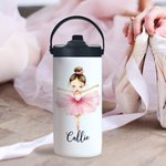 Personalised Cartoon Ballet Girl Name 15 oz Food Grade Stainless Steel Water Bottle with Straw Dance Team Birthday Gift for Ballerina Girl
