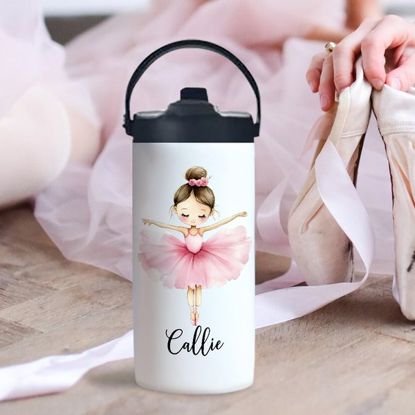 Personalizada de dibujos animados Ballet Chica Nombre 15 oz de grado alimenticio de acero inoxidable Botella de agua con pajita Equipo de Danza Regalo de cumpleaños para la muchacha de la bailarina