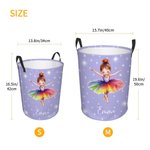 Personalized Cartoon Ballerina Girl Large Waterproof Laundry Storage Basket with Name and Handle Housewarming Birthday Gift for Ballet Lovers