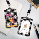 Gepersonaliseerde leuke cartoon potlood PU lederen ID badge houder met naam en sleutelkoord Office terug naar school Teacher's Day Gift voor leraar vriend