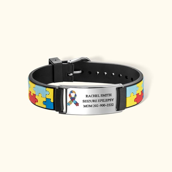 Personalised Medical Alert Bracelet with Engraved Name Autism Awareness Bracelet Back to School Birthday Gift for Kid Adult