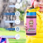 Personalised Multicolour Cartoon Character 12 oz Insulated Kid Water Bottle with Handle and Straw Back to School Birthday Gift for Boys Girls