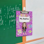 Personalised Cartoon Teacher Multicolour Acrylic Clipboard with Low Profile Clip Teacher's Day Appreciation Back to School Gift for Teachers