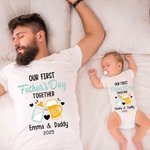 Personalised Coloured Milk Bottles and Beer 100% Cotton Dad and Baby Matching Shirt Father’s Day Gift for Baby and Men