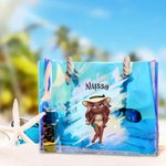 Personalised Cartoon Summer Shiny Trendy Girl Waterproof Clear Tote Bag with Name Pool Beach Party Birthday Gift for Her