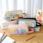 Personligt pennfodral i nät med två fack och namn Skolmaterial Gåva till skolan för pojkar Flickor