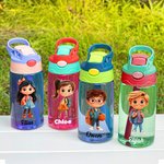 Personalized Cute Cartoon Character Name 16 oz Kid Water Bottle with Straw and Spill-Proof Lid Birthday Back to School Gift for Boys Girls