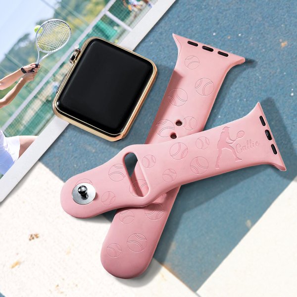 Personalized Tennis Silicone Multicolour Watch Band for Apple with Engraved Name Birthday Thanksgiving Gift for Tennis Lovers Teammate Coach