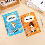 Cuaderno de espiral A5 personalizado con el nombre de un simpático estudiante de dibujos animados Regalo de vuelta al cole para niños y estudiantes