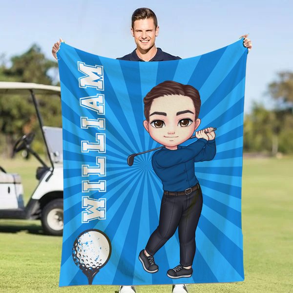 Personalisierte Cartoon Golfspieler Multicolor weiche Wurfdecke mit Namen Home Decor Geburtstag Team Spiel Tag Geschenk für Golf-Enthusiasten