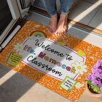 Personalised Multicolour Pencil Rainbow Welcome to Classroom Non-Slip Doormat with Text Teacher's Day Back to School Gift for Teacher