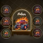 Henkilökohtainen sarjakuva Big Wheel Off-Road Truck Ajoneuvon nimi LED-yövalo, jossa on puinen pohja ja säädettävä 7 väriä Home Decor Syntymäpäivälahja lapsille