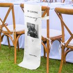 Henkilökohtainen In Loving Memory Photo Wedding Chair Sign Kangas teksti ja nimi Varattu istumajärjestys Koriste Memorial Lahja Newlyweds Parille