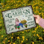 Personalised Retro Garden Cartoon Character Metal Sign with Name and Date Garden Yard Decor Housewarming Birthday Gift for Mom Grandma Family Friends