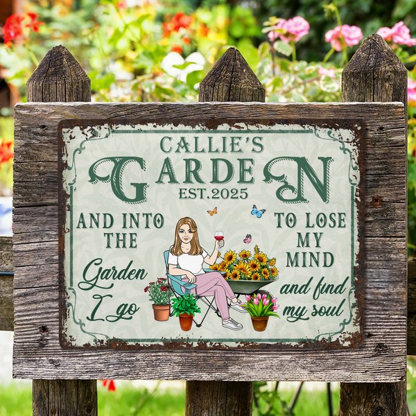 Personalised Retro Garden Cartoon Character Metal Sign with Name and Date Garden Yard Decor Housewarming Birthday Gift for Mom Grandma Family Friends