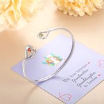 Personalized Double Birthstone Heart Adjustable Bangle with Engraved Text and Card Birthday Mother's Day Gift for Grandma Granddaughter