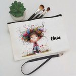 Personalised Cute Quirky Girl Makeup Bag with Name and Wrist Strap Travel Essentials Birthday Gift for Women