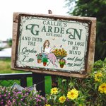 Personalised Retro Garden Cartoon Character Metal Sign with Name and Date Garden Yard Decor Housewarming Birthday Gift for Mom Grandma Family Friends