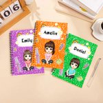 Cuaderno de espiral A5 personalizado con el nombre de un simpático estudiante de dibujos animados Regalo de vuelta al cole para niños y estudiantes