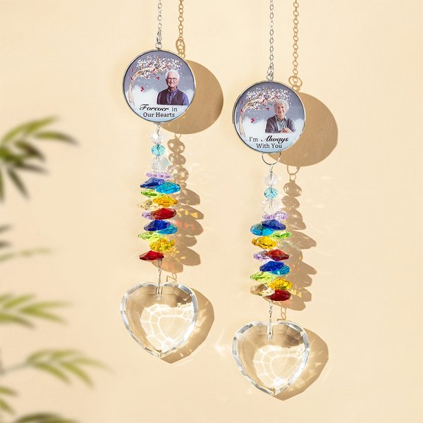 Personalisierte Liebe Kristall Foto Memorial Suncatcher Fenster hängende Dekor Jahrestag Geschenk für den Verlust eines geliebten Menschen
