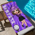 Henkilökohtainen söpö sarjakuva Golf Character Nopea kuivua ylisuuri rantapyyhe nimellä Syntymäpäivä Beach Party kesäloma lahja golfpelaajille