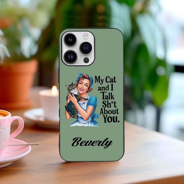 Gepersonaliseerde Multicolor Cartoon Retro Girl TPU telefoonhoesje voor iPhone met naam verjaardagscadeau voor haar