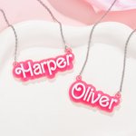 Personalized Pink and White Fashion Doll Acrylic Necklace with Name Christmas Birthday Valentine's Day Gift for Her