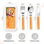Gepersonaliseerd Schattig Dier Veilig Roestvrij Staal Kindervork Lepel Mes 3 Stuks Bestek Set met Naam en Etui Verjaardagscadeau voor Kinderen