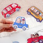 Personalized 1-4 Kids Face Photo Car Fridge Magnet Car Hanging Ornament with Text and Title Funny Home Decor Birthday Gift for Family Friends
