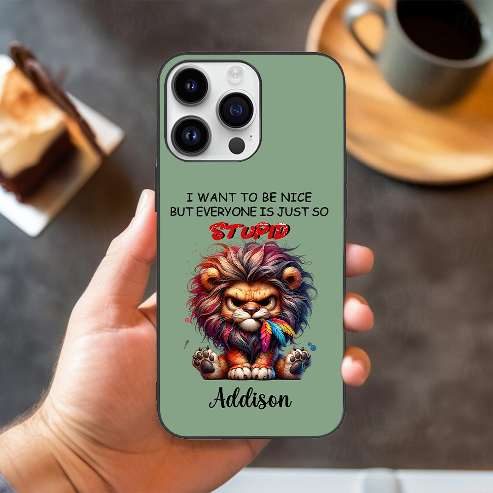 Coque personnalisée Lion Renard Animaux Grincheux Multicolore TPU pour iPhone avec Nom Funny Holiday Birthday Gift for Family Friends