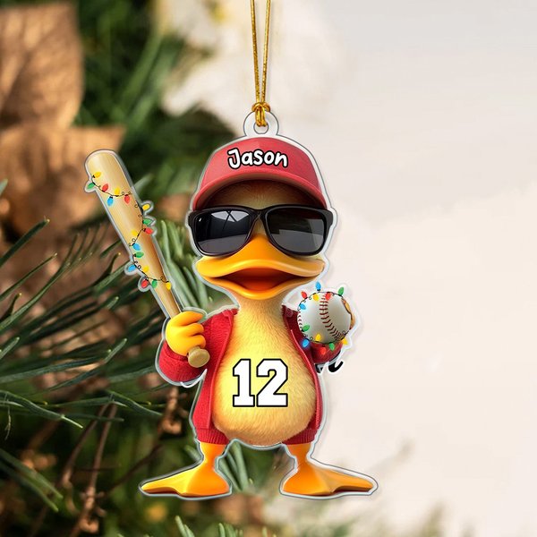 Personalised Funny Duck Acrylic Ornament with Name and Number Home Decor Birthday Gift for Baseball Softball Lovers