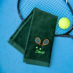 Personalized Embroidered Sport Tennis Name Towel with Tennis Racket Gift for Tennis Player Coach Tennis Lovers