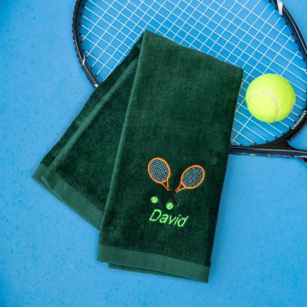 Personalisiertes Tennis Handtuch mit Namen und Tennisschläger Stickerei Geschenk für Tennisspieler Trainer Sport-Liebhaber