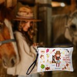 Henkilökohtainen sarjakuva hevonen ja Cowboy tyttö meikki laukku nimi ja ranneke Travel tarvikkeet hevonen Racing syntymäpäivälahja naisille hevosen ystäville