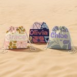 Personalised Danish Flower 2 in 1 Foldable Quick Dry Beach Towel All-in-One Bag with Name Beach Party Travel Birthday Gift for Women