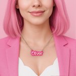 Personalized Pink and White Fashion Doll Acrylic Necklace with Name Christmas Birthday Valentine's Day Gift for Her