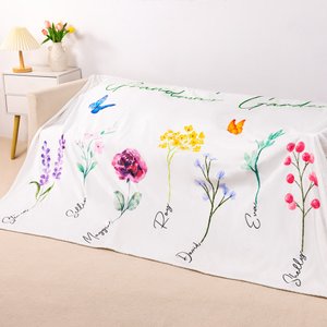 Personalisierte Fleece-Decke mit 1-16 Aquarell Blumen und Namen Familie Kuscheldecke Weihnachten Muttertag Geschenk für Mutter Oma
