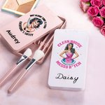 Set de Brochas de Maquillaje Personalizadas de Dibujos Animados Retro para Niña con Nombre y Espejo LED Esenciales de Viaje Regalo de Cumpleaños para Ella