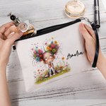 Personalised Cute Quirky Girl Makeup Bag with Name and Wrist Strap Travel Essentials Birthday Gift for Women