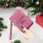 Personalized Cross Design Folded PU Leather Wristlet Wallet with Name and Card Holder Birthday Baptism Gift for Women Christians