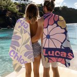 Personalised Danish Flower 2 in 1 Foldable Quick Dry Beach Towel All-in-One Bag with Name Beach Party Travel Birthday Gift for Women