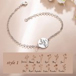 Bracelet de fleurs de naissance en argent sterling personnalisé avec nom gravé Cadeau pour sa femme, sa mère, sa grand-mère et sa petite amie