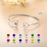 Personalized Double Birthstone Heart Adjustable Bangle with Engraved Text and Card Birthday Mother's Day Gift for Grandma Granddaughter