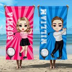 Henkilökohtainen söpö sarjakuva Golf Character Nopea kuivua ylisuuri rantapyyhe nimellä Syntymäpäivä Beach Party kesäloma lahja golfpelaajille