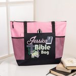 Gepersonaliseerde Bijbel Kruis en Bloemen Kerk Tote Bag met Ritssluiting en Naam Grote Capaciteit Religieuze Accessoire Gift voor Christian