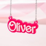 Personalized Pink and White Fashion Doll Acrylic Necklace with Name Christmas Birthday Valentine's Day Gift for Her