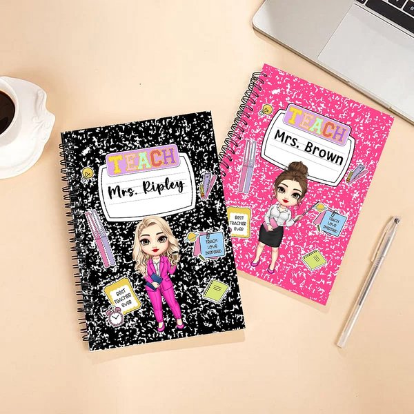 Personalized Best Teacher Ever Cartoon Character Teacher A5 Notebook with Name Teacher's Day Appreciation Gift for Teacher