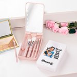 Set de Brochas de Maquillaje Personalizadas de Dibujos Animados Retro para Niña con Nombre y Espejo LED Esenciales de Viaje Regalo de Cumpleaños para Ella