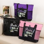 Gepersonaliseerde Bijbel Kruis en Bloemen Kerk Tote Bag met Ritssluiting en Naam Grote Capaciteit Religieuze Accessoire Gift voor Christian
